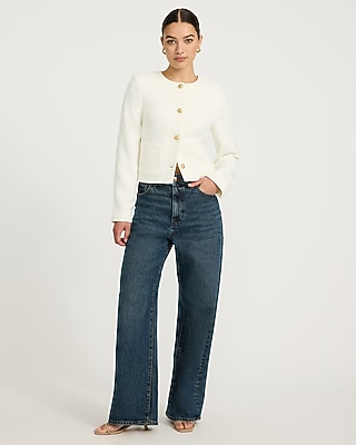Tweed Crew Neck Novelty Button Lady Jacket