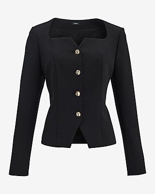 Notch Neck Novelty Button Blazer Studio Stretch Twill