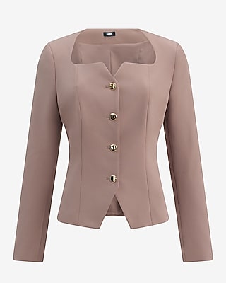 Notch Neck Novelty Button Blazer Studio Stretch Twill