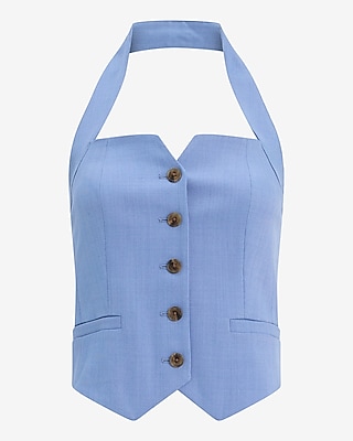 Twill Halter Button Front Cutaway Blazer Vest