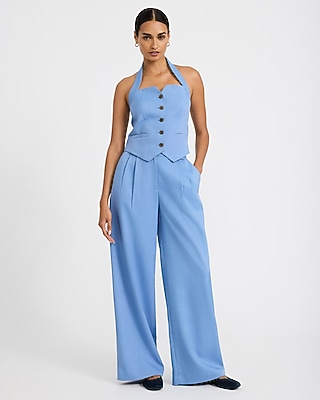 Twill Halter Button Front Cutaway Blazer Vest