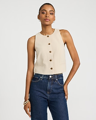 Crew Neck Blazer Vest Signature Crepe