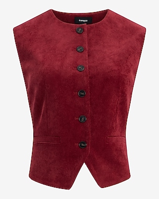 Corduroy Crew Neck Cutaway Blazer Vest