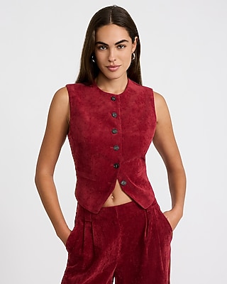 Corduroy Crew Neck Cutaway Blazer Vest