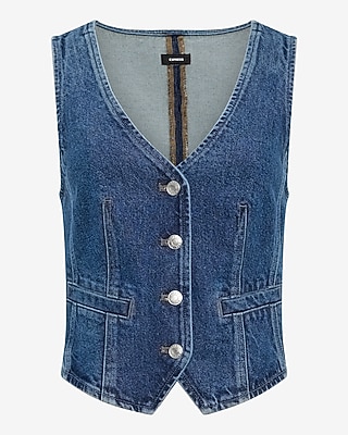 Dark Wash Denim V-Neck Cutaway Vest