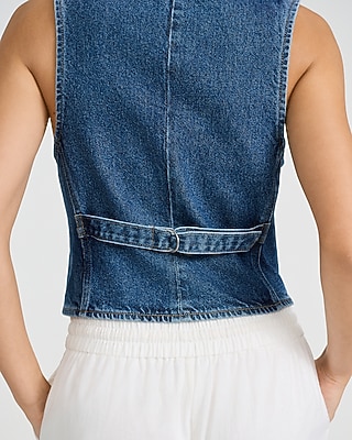 Dark Wash Denim V-Neck Cutaway Vest