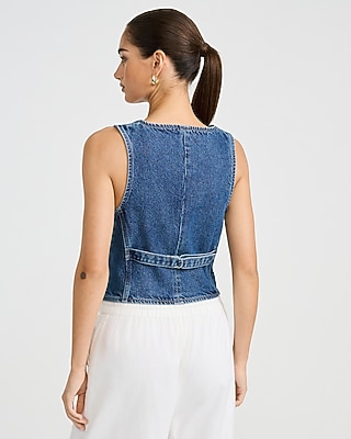 Dark Wash Denim V-Neck Cutaway Vest