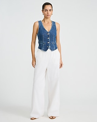 Dark Wash Denim V-Neck Cutaway Vest