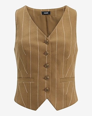 Linen-Blend Striped Five Button Blazer Vest