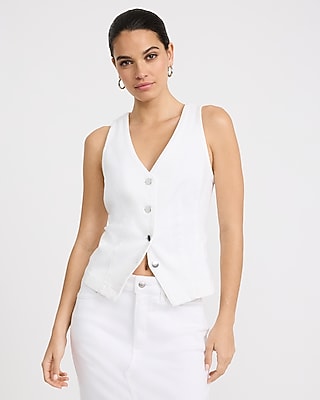 Denim V-Neck Cutaway Blazer Vest