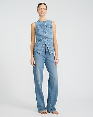 Denim Crew Neck Cutaway Blazer Vest