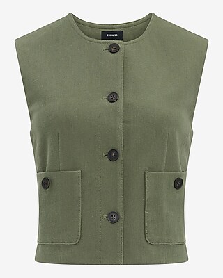 Cotton Crew Neck Utility Blazer Vest - image 3