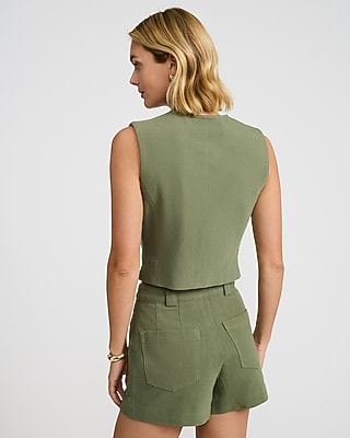 Cotton Crew Neck Utility Blazer Vest - image 2
