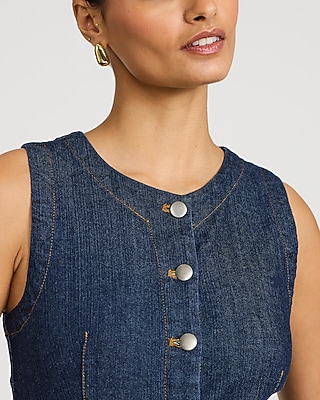 Denim Crew Neck Cutaway Blazer Vest - image 2