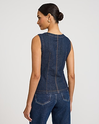 Denim Crew Neck Cutaway Blazer Vest - image 3