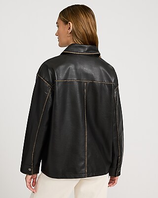 Faux Leather Distressed Seam Jacket - image 2