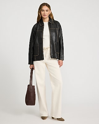 Faux Leather Distressed Seam Jacket - image 3