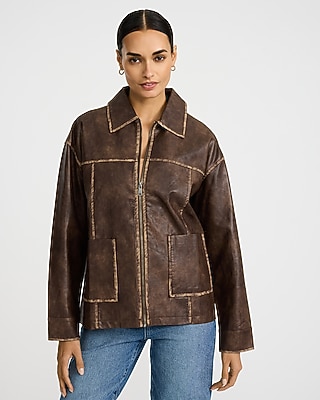 Faux Leather Distressed Seam Jacket | Express