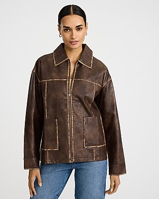 Faux Leather Distressed Seam Jacket | Express
