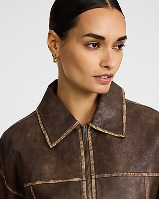 Faux Leather Distressed Seam Jacket | Express