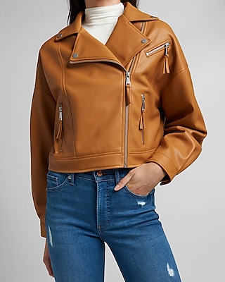 Vegan Leather Cropped Moto Jacket