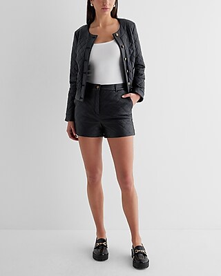 Faux Leather Quilted Novelty Button Jacket