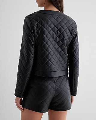 Faux Leather Quilted Novelty Button Jacket