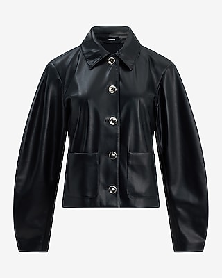 Faux Leather Barrel Sleeve Jacket