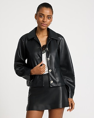 Faux Leather Barrel Sleeve Jacket