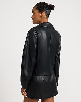 Faux Leather Barrel Sleeve Jacket