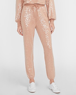 High Waisted Sequin Joggers Women's Cafe Au Lait