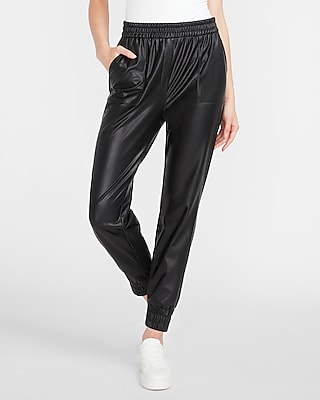 high waisted faux leather joggers