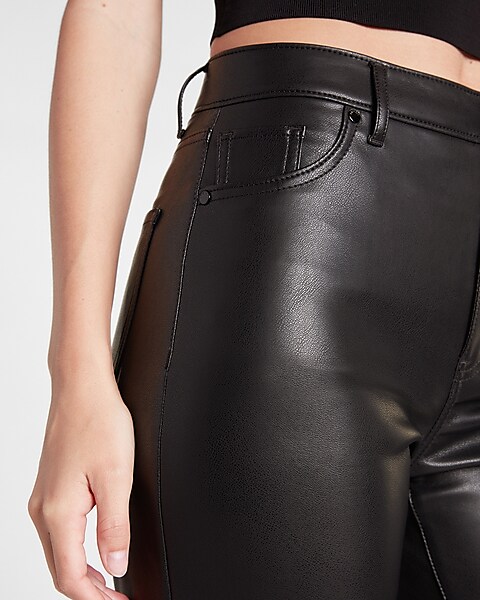 Super High Waisted Faux Leather Modern Straight Pant