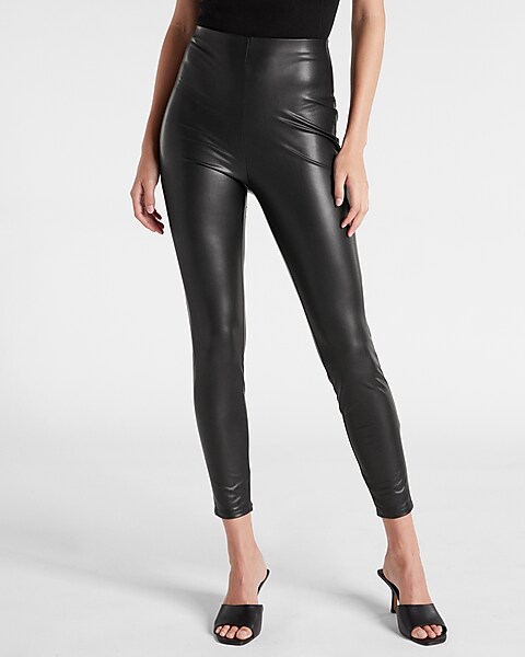 Womens Express Super High Waisted Faux Leather Leggings Front Slit
