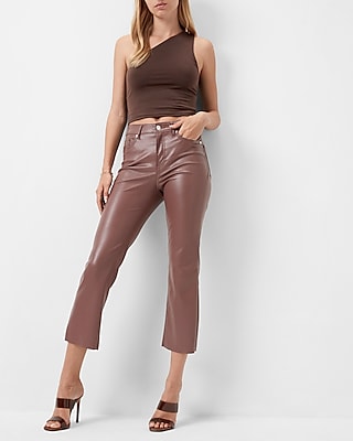 High Waisted Faux Leather Cropped Flare Pant | Express