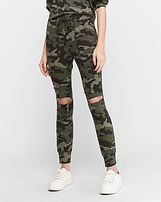 Green Camo Ripped Terry Jogger Pant 