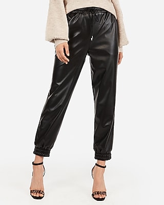 high waisted faux leather joggers