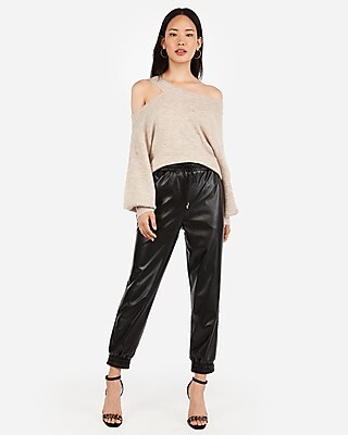 high waisted leather joggers