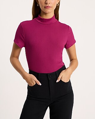 Ribbed Mock Neck Short Sleeve Tee | Express