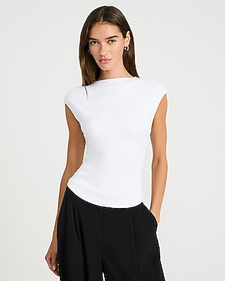 Body Contour Mock Neck Cap Sleeve Tee - thumbnail 9