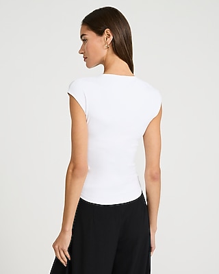 Body Contour Mock Neck Cap Sleeve Tee - thumbnail 10
