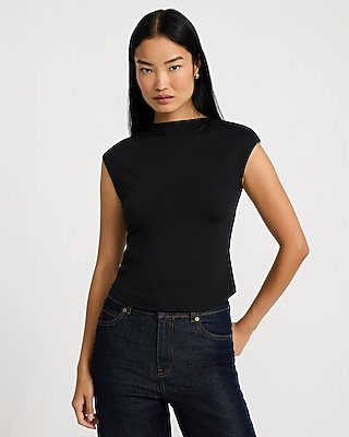 Body Contour Mock Neck Cap Sleeve Tee - thumbnail 5