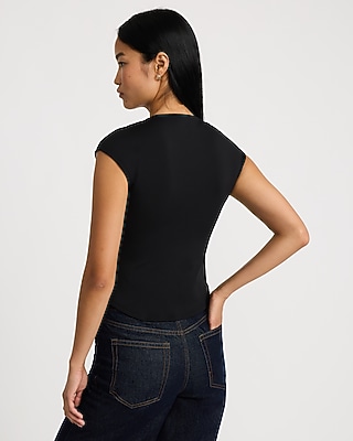 Body Contour Mock Neck Cap Sleeve Tee - thumbnail 6