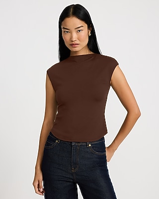 Body Contour Mock Neck Cap Sleeve Tee