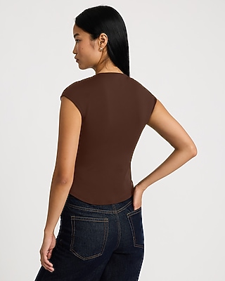 Body Contour Mock Neck Cap Sleeve Tee - thumbnail 2