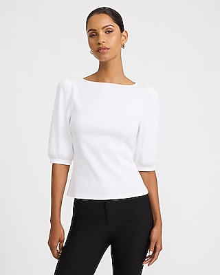 Ribbed Boat Neck Puff Sleeve Tee - thumbnail 9