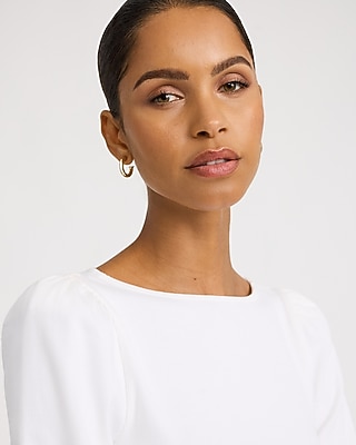 Ribbed Boat Neck Puff Sleeve Tee - thumbnail 10