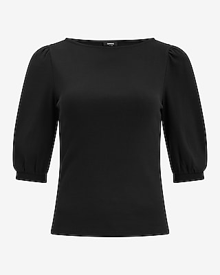 Ribbed Boat Neck Puff Sleeve Tee - thumbnail 8