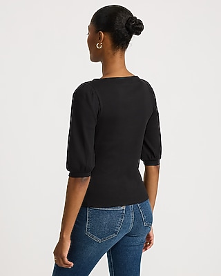 Ribbed Boat Neck Puff Sleeve Tee - thumbnail 6