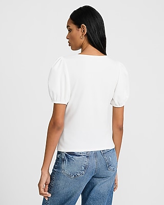 Crepe Scoop Neck Puff Sleeve Tee - image 2